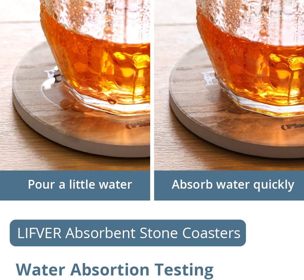 LIFVER Funny Coasters for Drinks Absorbent with Holder,8 Set Coasters with Cork Base, Ceramic Marble Style Drink Coaster with 4 Sayings for Wooden Table, Bar, Housewarming Gifts: Kitchen & Dining