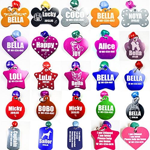 Cool Custom Personalised Pet Dog Name ID Tag For Collar Pet Tags - Engraved FREE-Both Side Engraving 6 Shapes -8 Colors