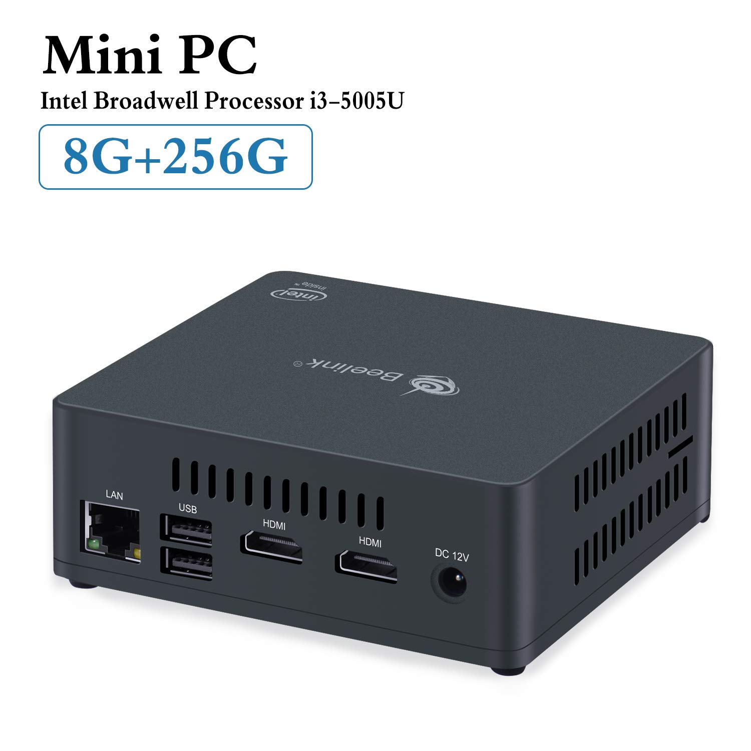 Mini PC Windows 10, 8G RAM /256G M.2 SSD Intel Broadwell Processor i3-5005U 2.0GHZ(2C/4T 3M Cache), Dual HDMI/Dual WiFi/1000Mbps LAN/BT4.0 (8G/256G U55)