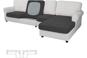 Easy-Going Stretch 4 Pieces Couch Cushion Covers for Sectional Sofa Left/Right L Shape Chaise Lounge Sofa Seat slipcover Anti-Slip Sofa Cover Soft (3 Seater + 1 Chaise, Dark Gray)