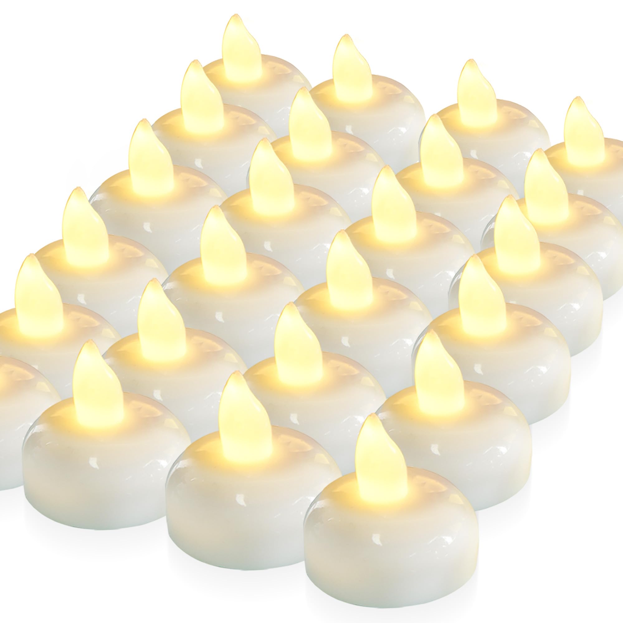 Photo 1 of Homemory 200 Hours 24 Pack Flameless Floating Candles, Warm White Led Flickering Tealight Candles in Bulk, Decor for Wedding, Party, Centerpiece, Pool, Christmas