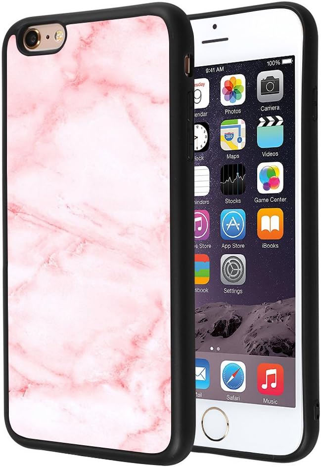 Marble iPhone 6S/6 Case, Pink Marble Silicone Case With Holder Stand For iPhone 6S/6 Case, HQbox anti-fade Shockproof Bumper TPU Black iPhone 6s 6 Case For Young Girls And Boys