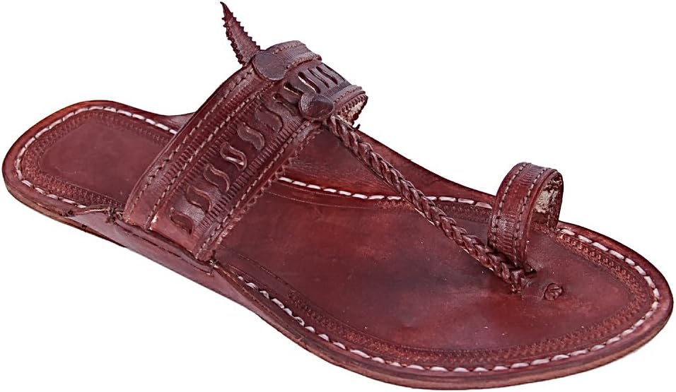KORAKARI Eye-Catching S Punching Red Brown Kolhapuri Chappal for Men KRKA-M-215