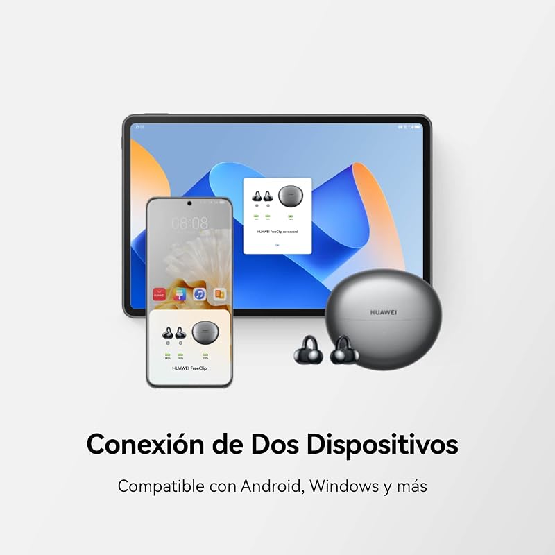 Huawei freeclip, fones de ouvido bluetooth sem fio, clipe inovador, ouvido aberto, bateria de longa duração, cancelamento de ruído em chamadas ai, resistência ip54 a poeira e respingos de água, preto