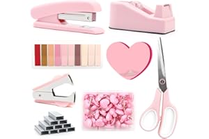 SPORTSVOUTDOORS Pink Stapler and Tape Dispenser Set - Office Accessory Kit, Gift for Women, Coworkers, Boss Lady, Clerks