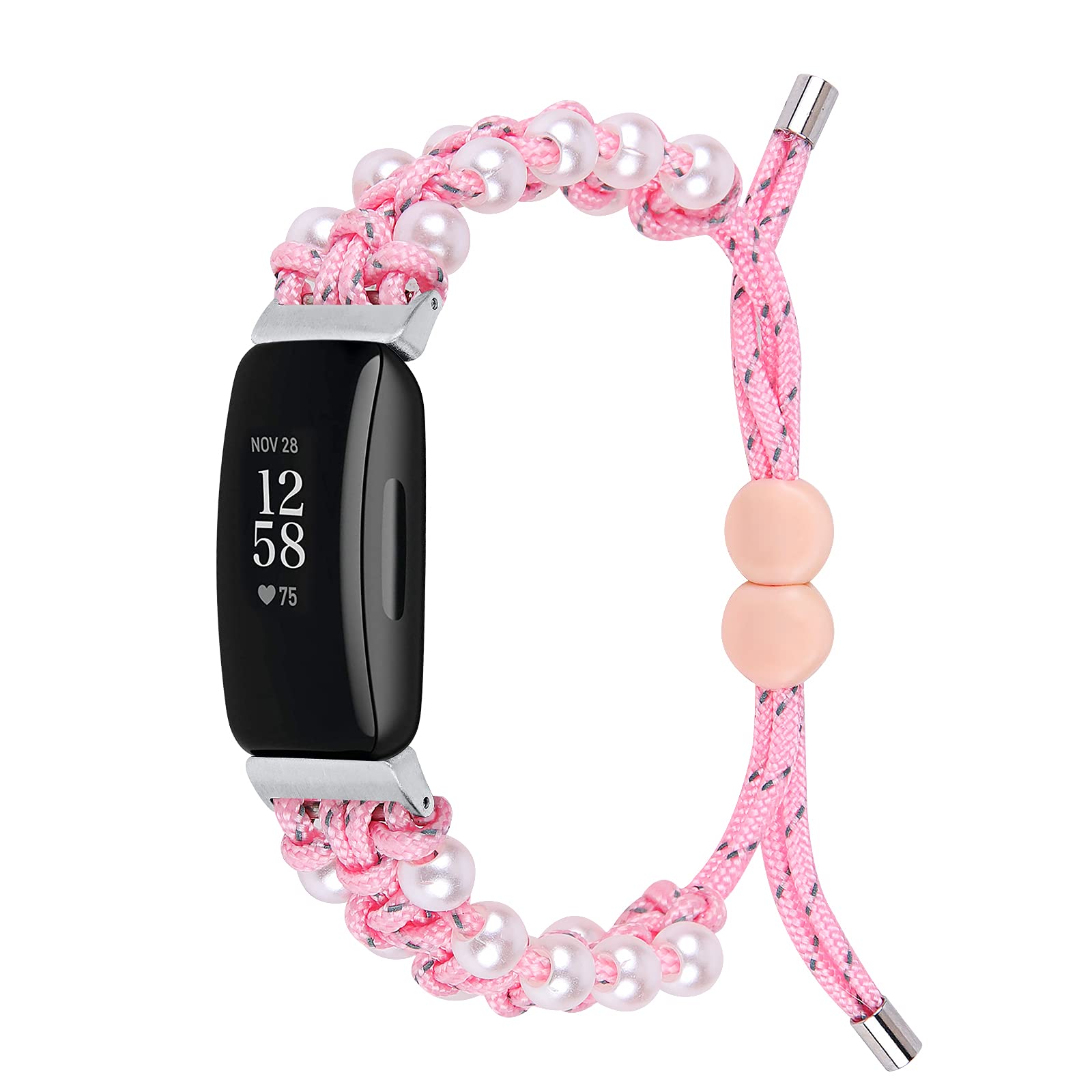 Ginamart Strap Compatible with Fitbit Inspire HR/Inspire/Ace 2 Strap, Women Men Nylon Braided Adjustable Replacement Strap Wristband for Fitbit Inspire Small Large (Pink)