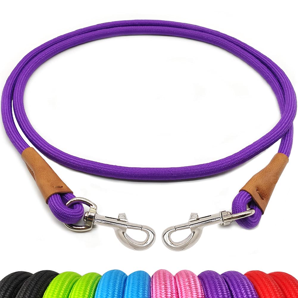 YUCFOREN 6 Foot Dog Tie Out Rope Leash, Heavy Duty Climbing Nylon Basic Leash for Camping, Indoor, Outdoor and Front Yard Purple