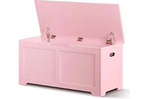 SUPER DEAL Storage Chest, 39 inches Chest Box Organizer with 2 Safety Hinges, Wooden Entryway Shoe Organizer Storage Bench, Pink
