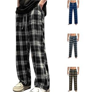 Plaid Pants for Men Wide Leg Flowy Plus Size Business Casual Trousers Fall Fashion 2026 Checkered Pants with Pockets