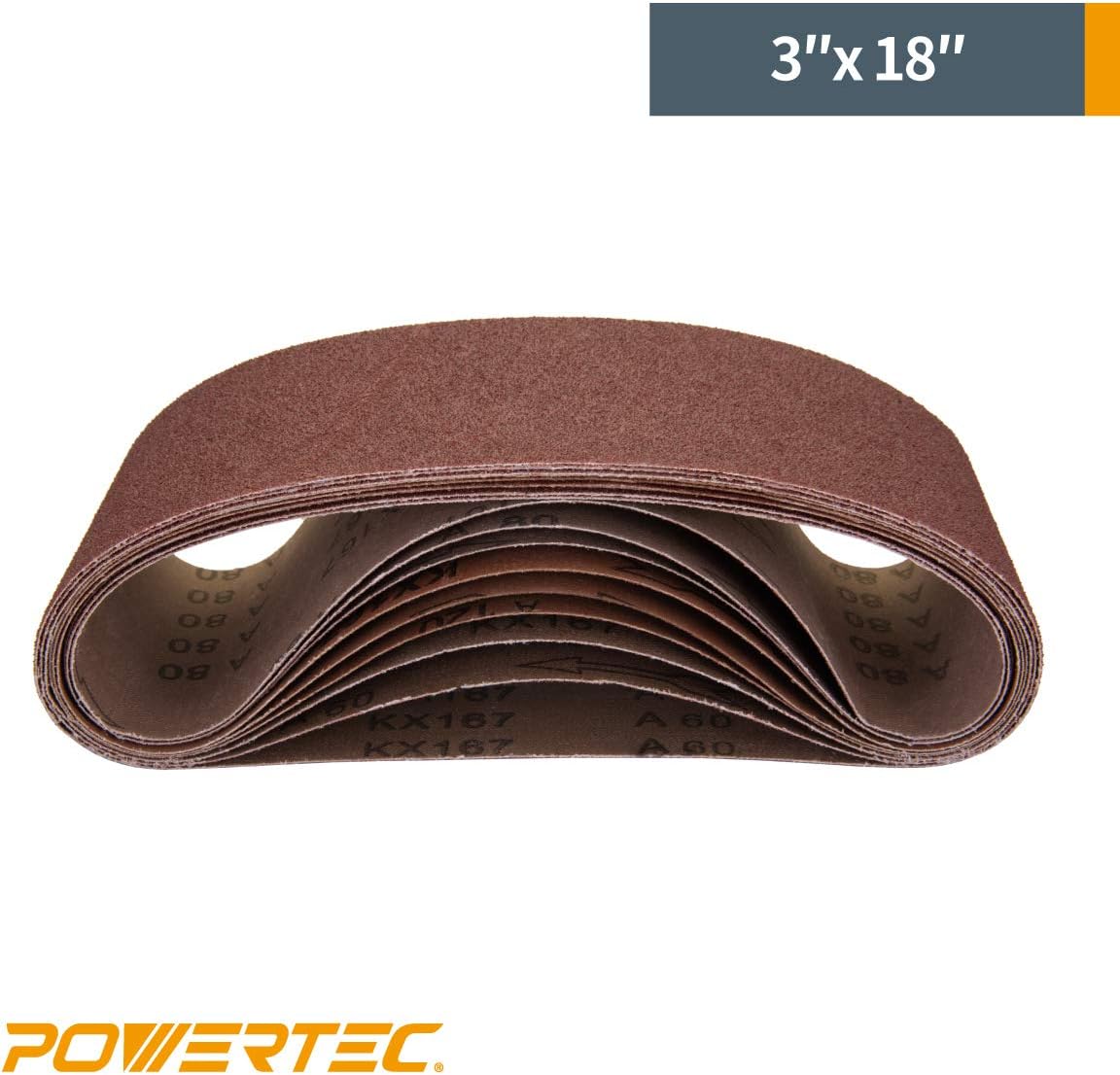 POWERTEC 110810 3 x 18 Inch Sanding Belts | 80 Grit Aluminum Oxide Sanding Belt | Premium Sandpaper for Portable Belt Sander – 10 Pack - Sander Belts - 