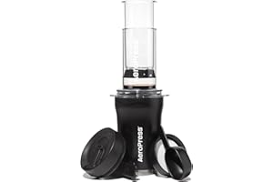 AeroPress Go Plus, Small Portable Coffee Maker Kit, Travel, Camping & Office, All-in-One French Press, Pour-Over & Espresso Style Manual Brewer, 2 Min Brew for Less Bitterness, More Flavor, Black