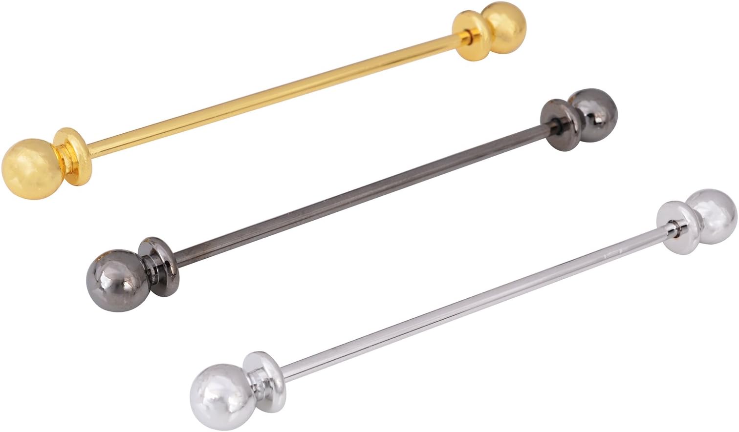 YYBONNIEYYBONNIE 3PCS Copper Collar Bar Shirt Tie Necktie Pins Clip Clasp Lapel Stick Brooch Barbell Screw On End
