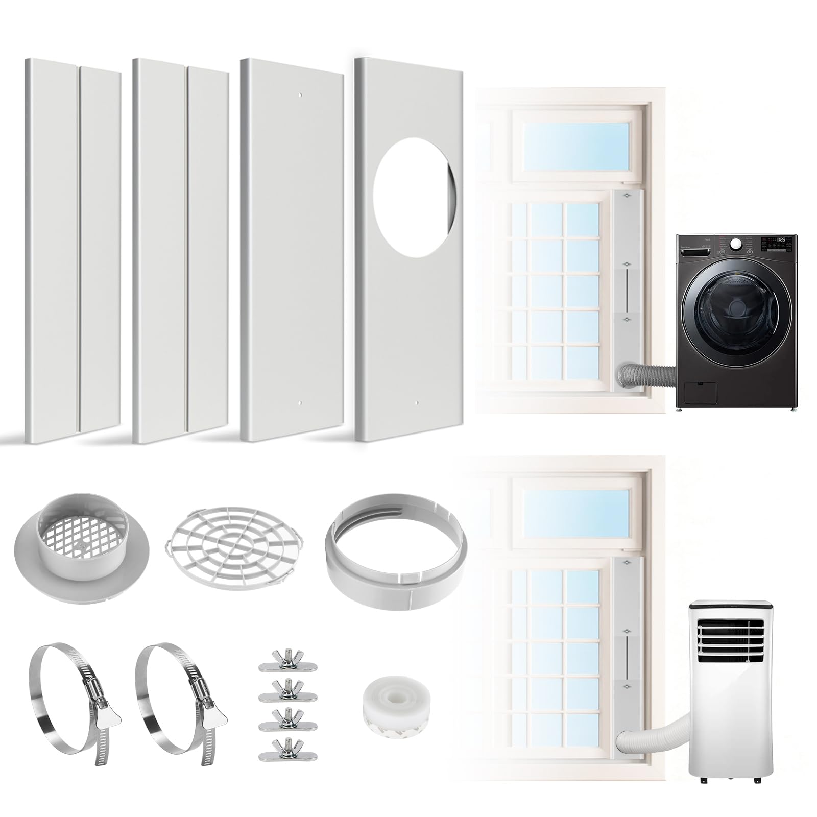 Photo 1 of HOXHA Window Duct Kit Dryer Window Vent Kit AC Window kit, Fit with 4” Dryer Ducting & 5.9” AC Hose, Vent Kit Fit for Dryer, Portable AC, Inline Duct Fans, Grow Tents