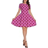 Eyanse Heart Dress Women Valentines Love Day Outfits Short Sleeve Trendy Swing Dresses