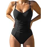 CUPSHE Women's One Piece Swimsuit V Neck Tummy Control Bathing Suit Crisscross Back Self Tie Ruched Swimwear