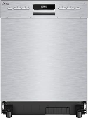 Midea Geschirrspüler Unterbau MDWEU1435XSS-W, 14 Maßgedecke, Spülmaschine 60 cm Teilintegrierbar mit WIFI, Extra Trocknung, 7 Programme, 47dB, 0-24h Startzeitverzögerung, Inox