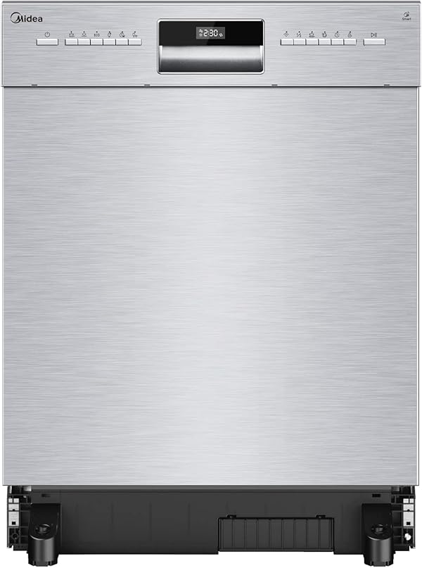 Midea Geschirrspüler Unterbau MDWEU1435XSS-W, 14 Maßgedecke, Spülmaschine 60 cm Teilintegrierbar mit WIFI, Extra Trocknung, 7 Programme, 47dB, 0-24h Startzeitverzögerung, Inox