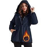 Hanna Nikole Women's Long Rain Jacket Plus Size Fleece Lined Waterproof Hooded Rain Coat Lightweight Pockets Windbreaker Trip