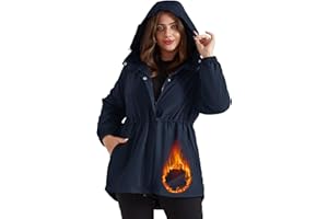 Hanna Nikole Women's Long Rain Jacket Plus Size Fleece Lined Waterproof Hooded Rain Coat Lightweight Pockets Windbreaker Trip