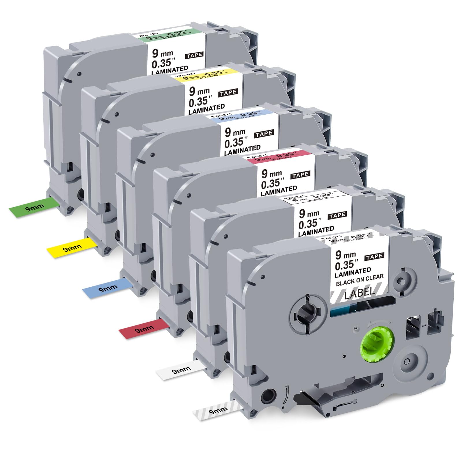 9mm TZe Label Tape Compatible with Brother Label Printer Tape 9mm Tape Tze-221 Tze-121 Tze-421 Tze-521 Tze-621 Tze-721 for Brother P Touch Label Maker PT900 1000 1010 H105 H110, 6PK