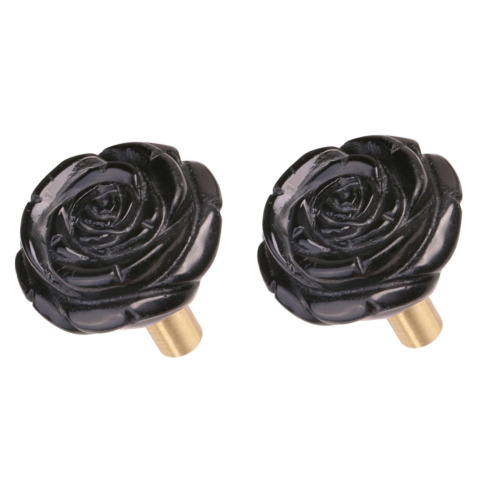 mookaitedecor Set of 2 Natural Black Obsidian Crystal Drawer Pulls and Knobs with Screws, Decorative Floral Rose Flower Stone Knob Handles for Cabinet Cupboard Kitchen Door Dresser