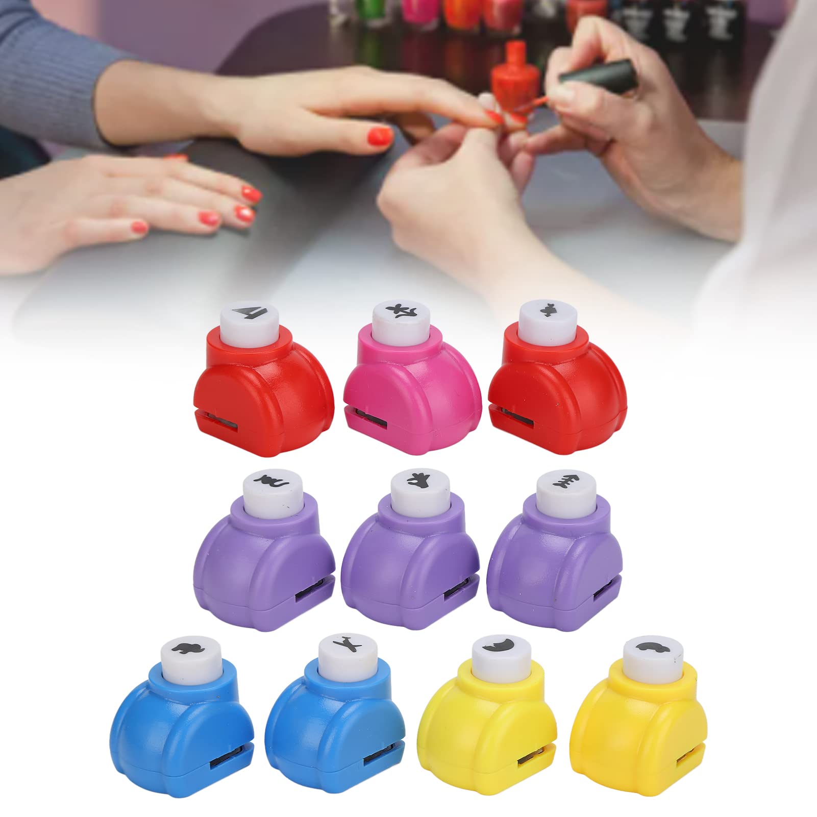 Dioche 10Pcs Hole Punch Set - Mini Multiple Patterns DIY Puncher for Scrapbooking Nail Art - Plastic & Metal - Black with Vibrant Accents - Manual - Playful, Colorful