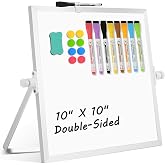 AMUSIGHT Double-Sided Magnetic White Board with Stand, 10" x 10" | Dry Erase Board with Stand, Desktop Whiteboard Easel , Portable Small White board dry erase for Drawing, Office, Home