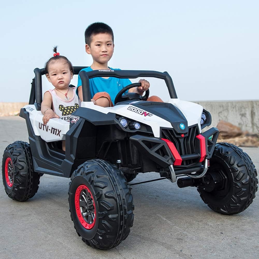 Tritow 4x4 Kids Ride On Car With Remote Control LED Lights Music 12V Child Two-seat Four-wheel Electric Car Motorized Simulation Model SUV Four-wheel Drive Off-road Stroller (Color : White)
