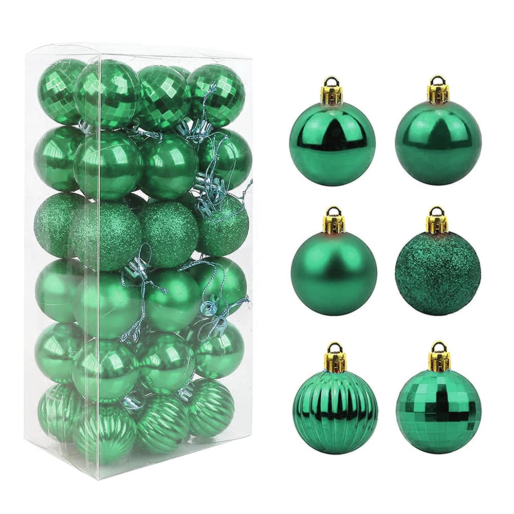 Feliciay 36pcs Christmas Ball Baubles Assorted Pendant Shatterproof Ornament Set Xmas Tree Decorations Hanging Decoration Seasonal Holiday Wedding Party Decorative Pendants (Green, 4 cm)