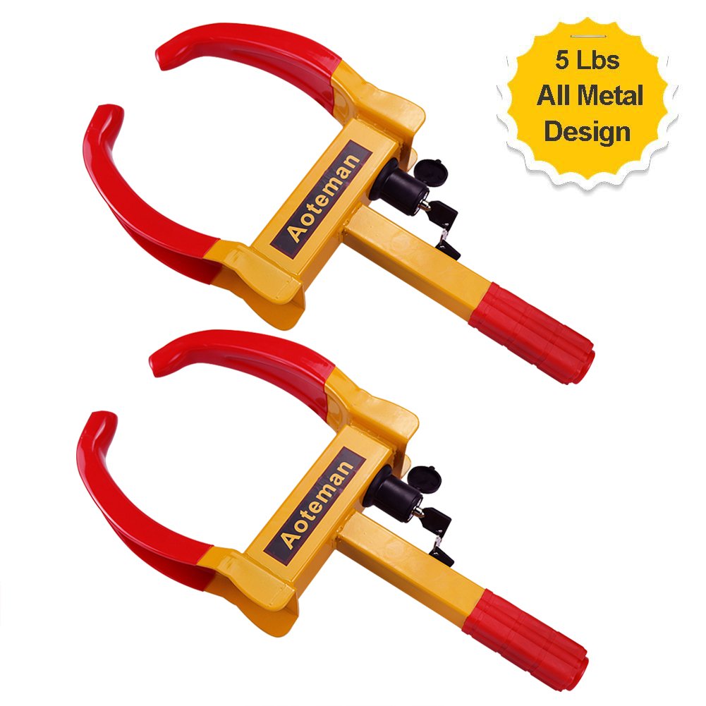 Trailer Wheel Lock Boot - 2 Pcs Car Tire Boot Lock Adjustable Boat Trailer Tire Lock A3 Steel Wheel Boot Anti-Theft, Plum Lock Cylinder Tire Clamp for Parking Car Truck RV Boat Trailer (5.3 pounds)