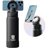 Magcheer Insulated Magnetic Water Bottle - Reusable Stainless Steel Bottle with MagSafe Compatible Phone Holder - Keeps Cold for 24 Hours - Perfect for Gym, Sports, and Travel - Black 32oz