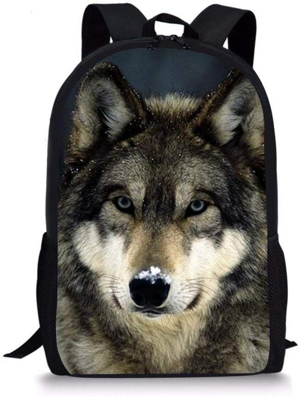 Wolf Print Middle School Student Backpack for Boys Fashion Durable