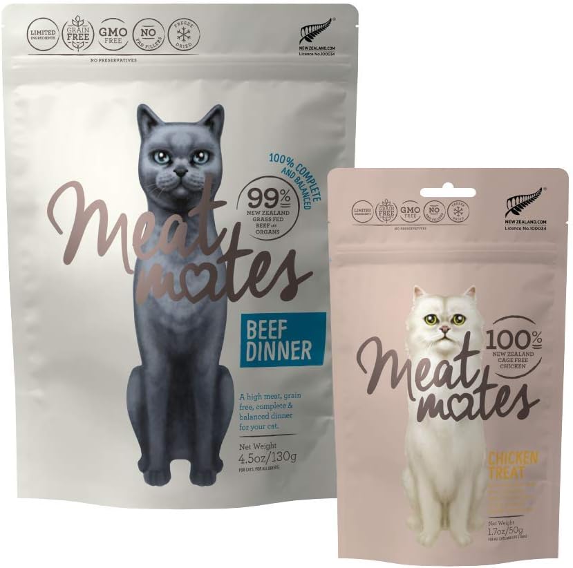 Meat Mates Grain-Free Cat Beef Dinner 4.5oz and Chicken Bites 1.7oz Bundle