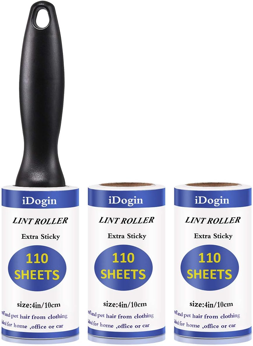 iDogin Lint Rollers for Pet Hair Lint Remover Extra Sticky 330 Sheets Total Rollers for Clothes, Furniture, Dog Cat Hair Removal (Supersize 110 Sheets/Refill, 3 Refills)