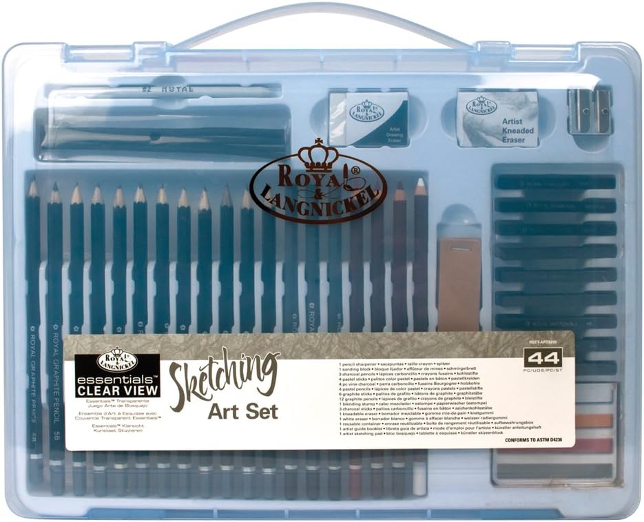 Royal & Langnickel Essentials Clear View Large Case Sketching Art Set, Multicolor