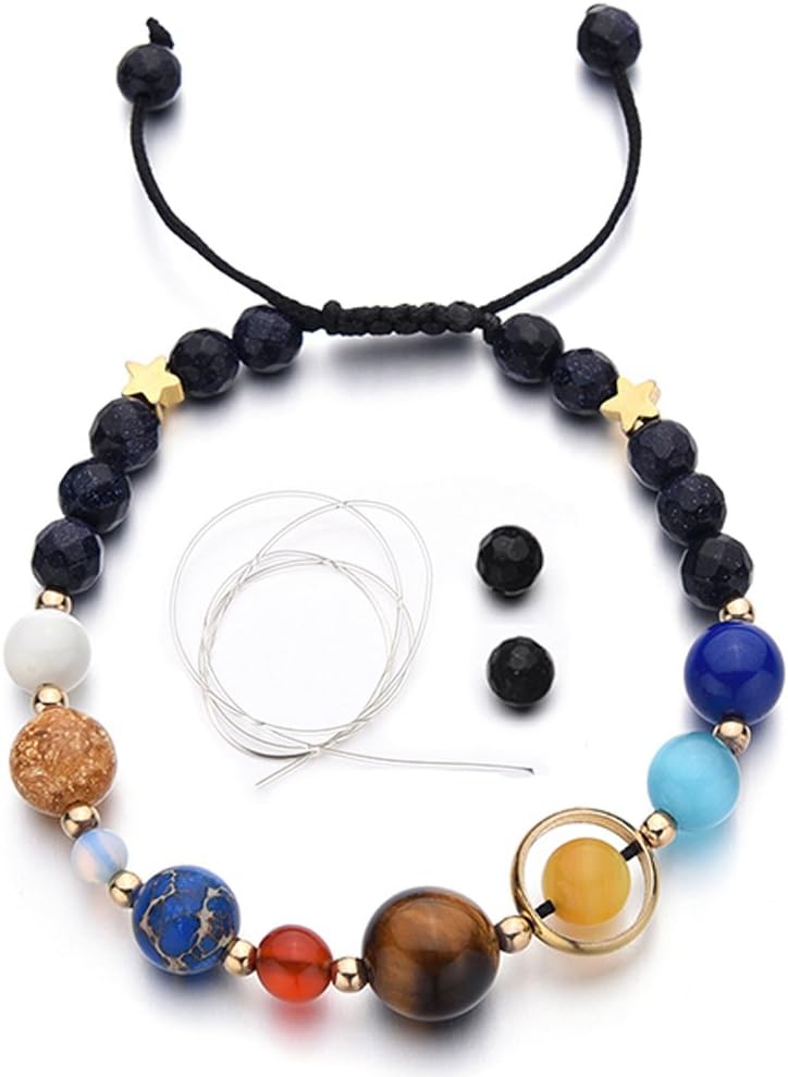 Menglina Women Stone Bead Charm Bracelet Universe Galaxy the Eight Planets Nine Planets in the Solar System Guardian Star Bracelets