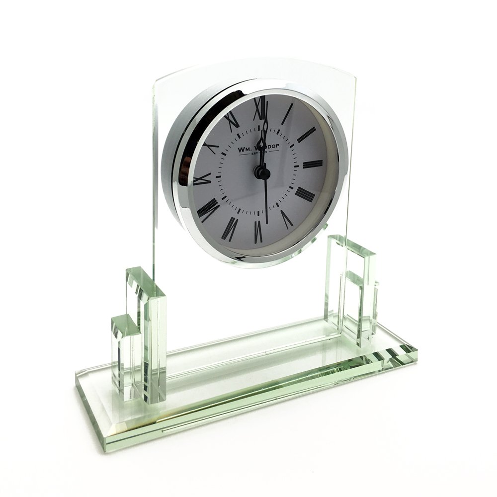Wm. Widdop Art Deco Style Square Glass Mantel Clock, 14 cm x 14 cm, White