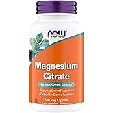 Now Supplements, Magnesium Citrate, Enzyme Function*, Nervous System Support*, Critical for Enzyme Function*, Gluten Free, Vegan, Kosher, Non-GMO 360 Vegetarian Capsules
