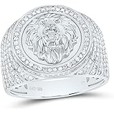 Jewels By Lux Sterling Silver White-Tone 7/8 Ctw Natural Diamond Lion Face Mens Ring, Mens Size: 8-12