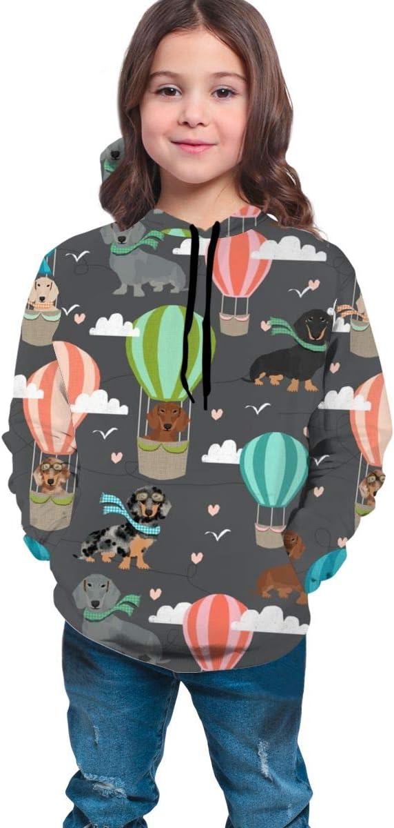 Boys Girls Hoodies Fleece DOX Hot Air Balloon 4 Pockets Sweatshirts Fleece Hooded Hoodies 7-20Y