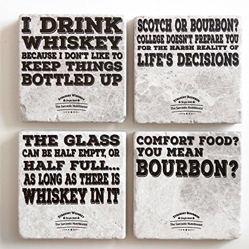 Handmade Marble Coasters | Funny, But True Bourbon and Whiskey Coasters | Set of 4
