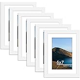PEALSN 5x7 Picture Frame Set of 6, Display Pictures 4x6 with Mat or 5x7 without Mat for Wall Mounting or Table Top Display, Photo Frames Collage for Wall Decor, White