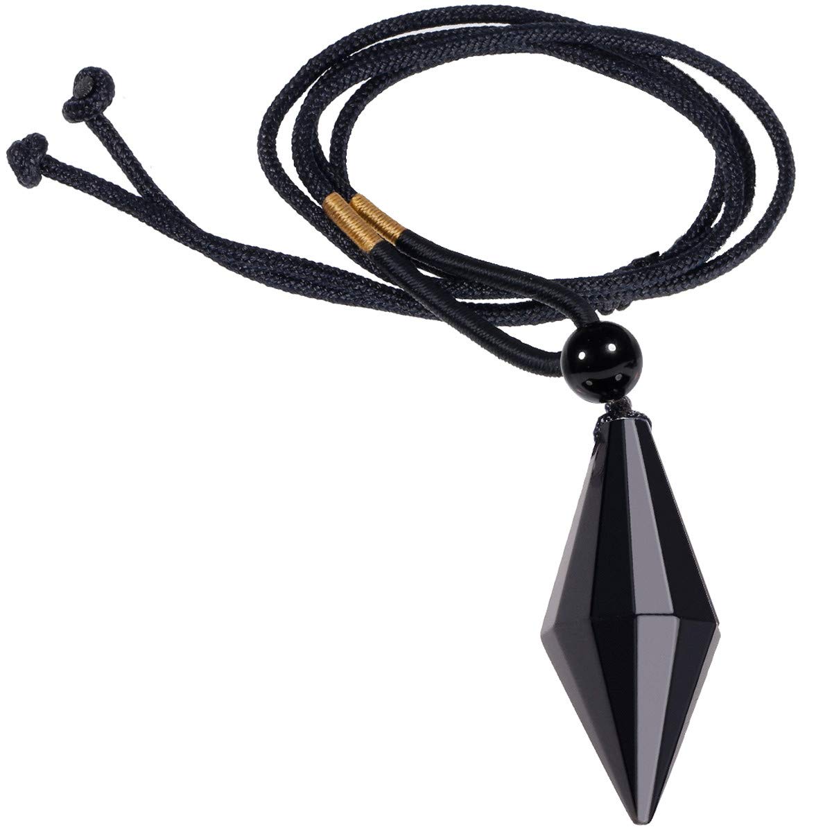 Nupuyai Obsidian Crystal Point Necklace for Women Men, Faceted Stone Pendulum Pendant with Adjustable Cord 65cm