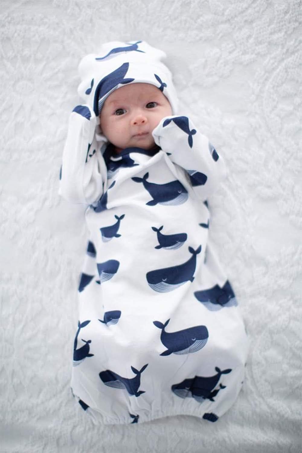 Newborn Baby Boy Girl Floral Nightgowns Bowknot Headband Hat Sleepwear