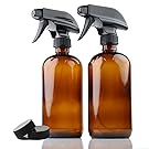 Empty Amber Glass Spray Bottles | 2 Pack 16 Oz Refillable Sprayer for Essential Oil | Water, Kitchen, Bath, Beauty, Hair, Cleaning | Durable Trigger Sprayer With Mist & Stream Modes & 2 Storage Caps