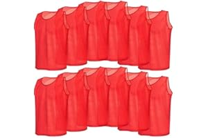 Thur amo 12Pack Adult Training Vests, Scrimmage Jersey Bibs Pinnies (Red)