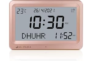AL-FAJIA Automatic Worldwide Digital 8 Azan Prayer Sounds Islamic Wall and Desk Clock for USA FAJ-113 (Rose)