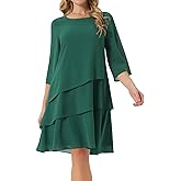 Seta T Women's Chiffon Dresses 3/4 Bell Sleeve Crewneck Tiered Layered Flowy Dress Party Wedding Outfits