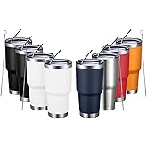 MEWAY 30oz Insulated Tumbler With Lids and Straws,Stainless Steel Double Vacuum Coffee Tumbler Cup, Brush, Durable Powder Coated Coffee Cup for Cold & Hot Drinks, Office, Travel(mixture,8 PACK)
