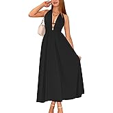 YMDUCH Women's Sexy Halter V Neck Sleeveless Backless A-line Cocktail Party Long Dress